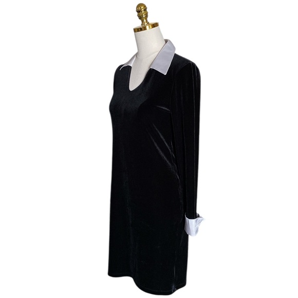 Women’s Whimsygoth Black Velvet Contrast Collar Long Sleeve Mini Dress Small - Picture 6 of 10